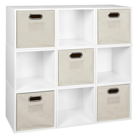 NICHE Cubo Storage Set with 9 Cubes & 5 Canvas Bins, White Wood Grain & Natural PC9PKWH5TOTENT